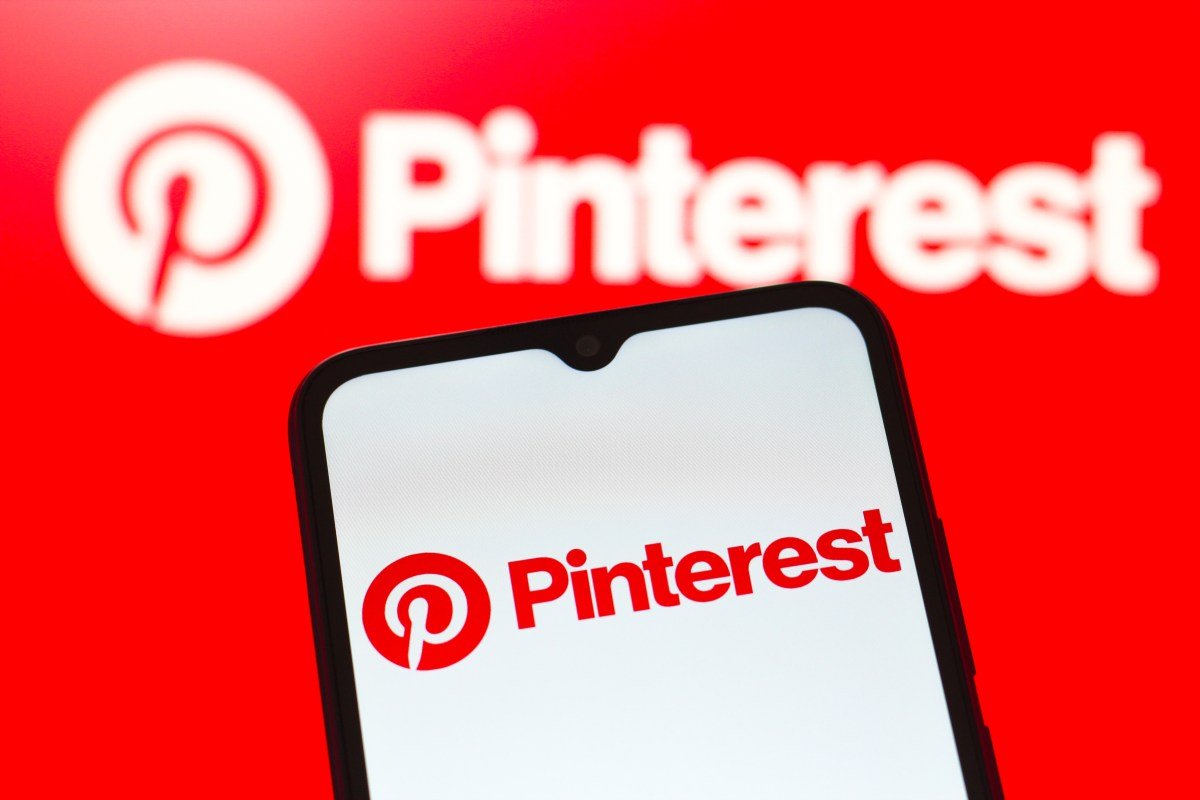 In this photo illustration, the Pinterest logo is seen displayed on a smartphone screen.