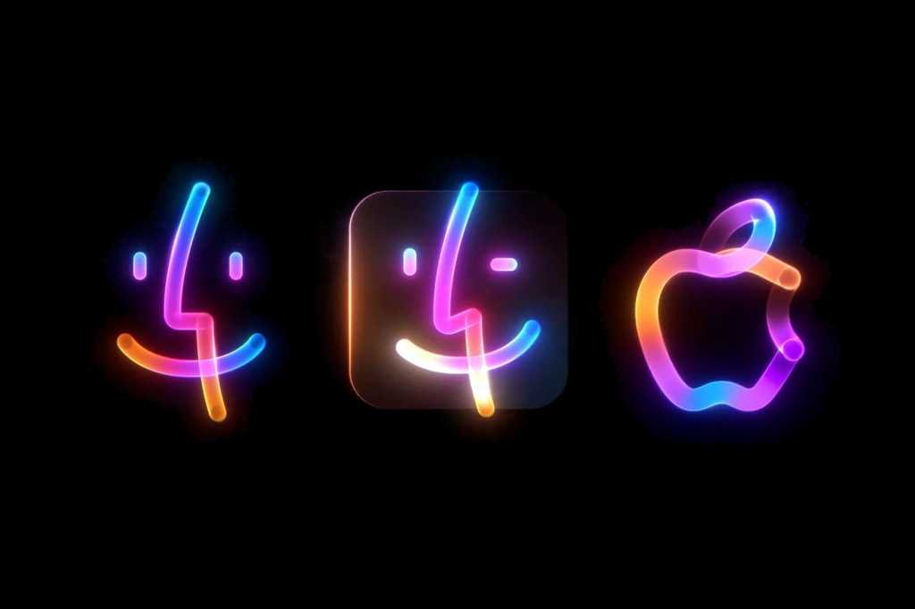 Apple teaser for Mac annoucnements showing a glowing Finder icon winking with an Apple logo