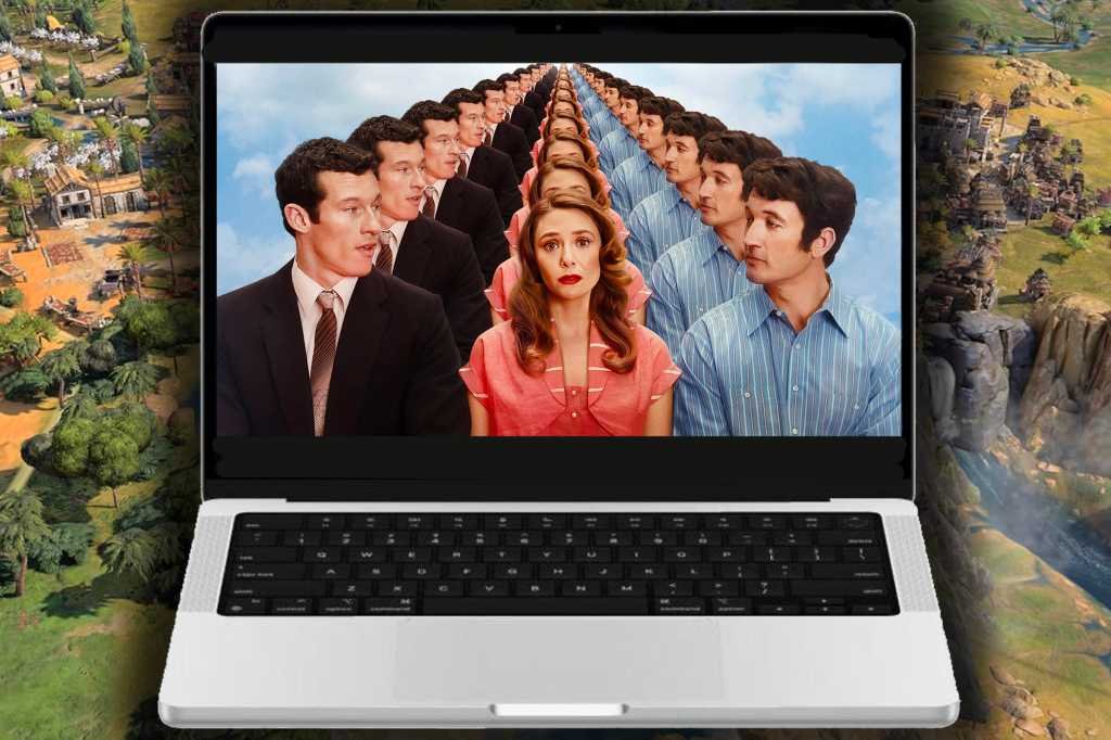 Apple february releases graphic with macbook pro and eternity poster