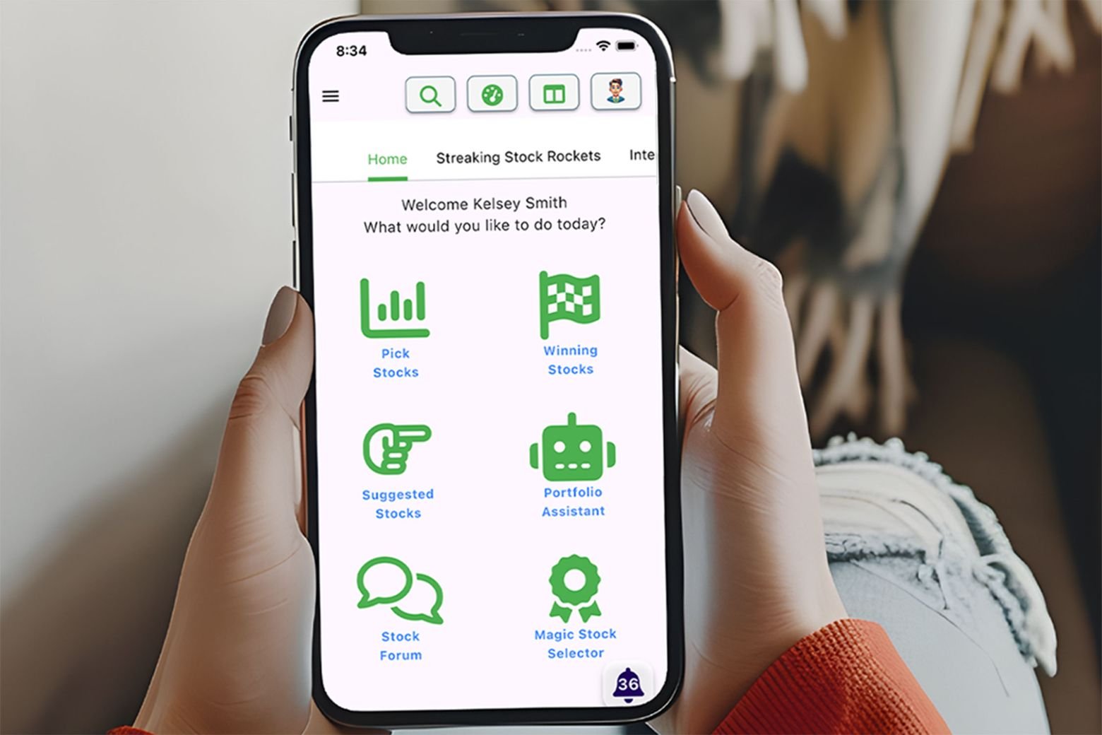 Photo of a person using AI investing app Sterling Stock Picker