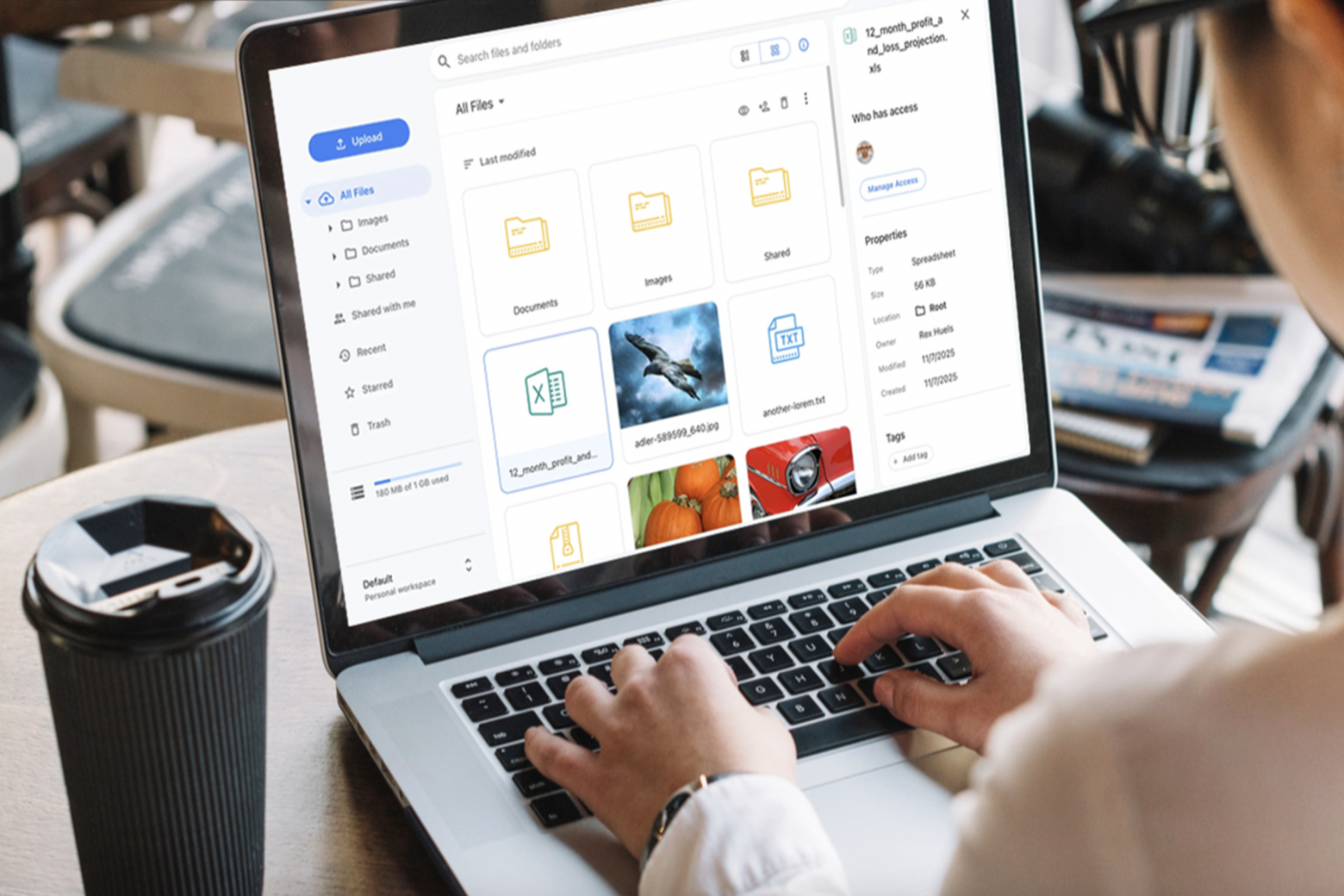 Person accessing cloud storage on a laptop