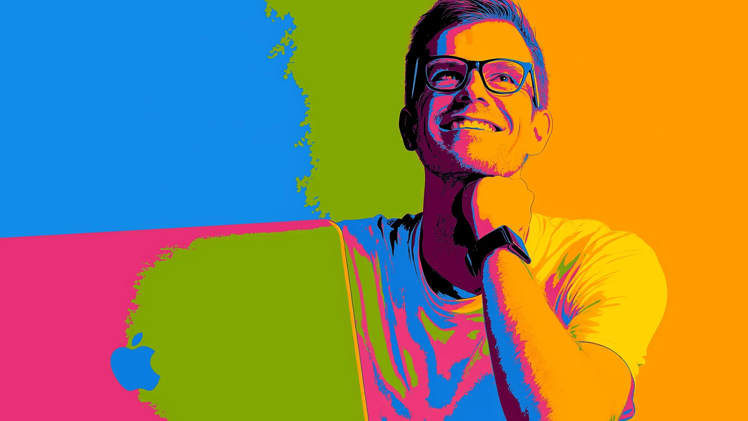 AI illustration of a happy, confident man using FirstResume AI job search tool on a MacBook.