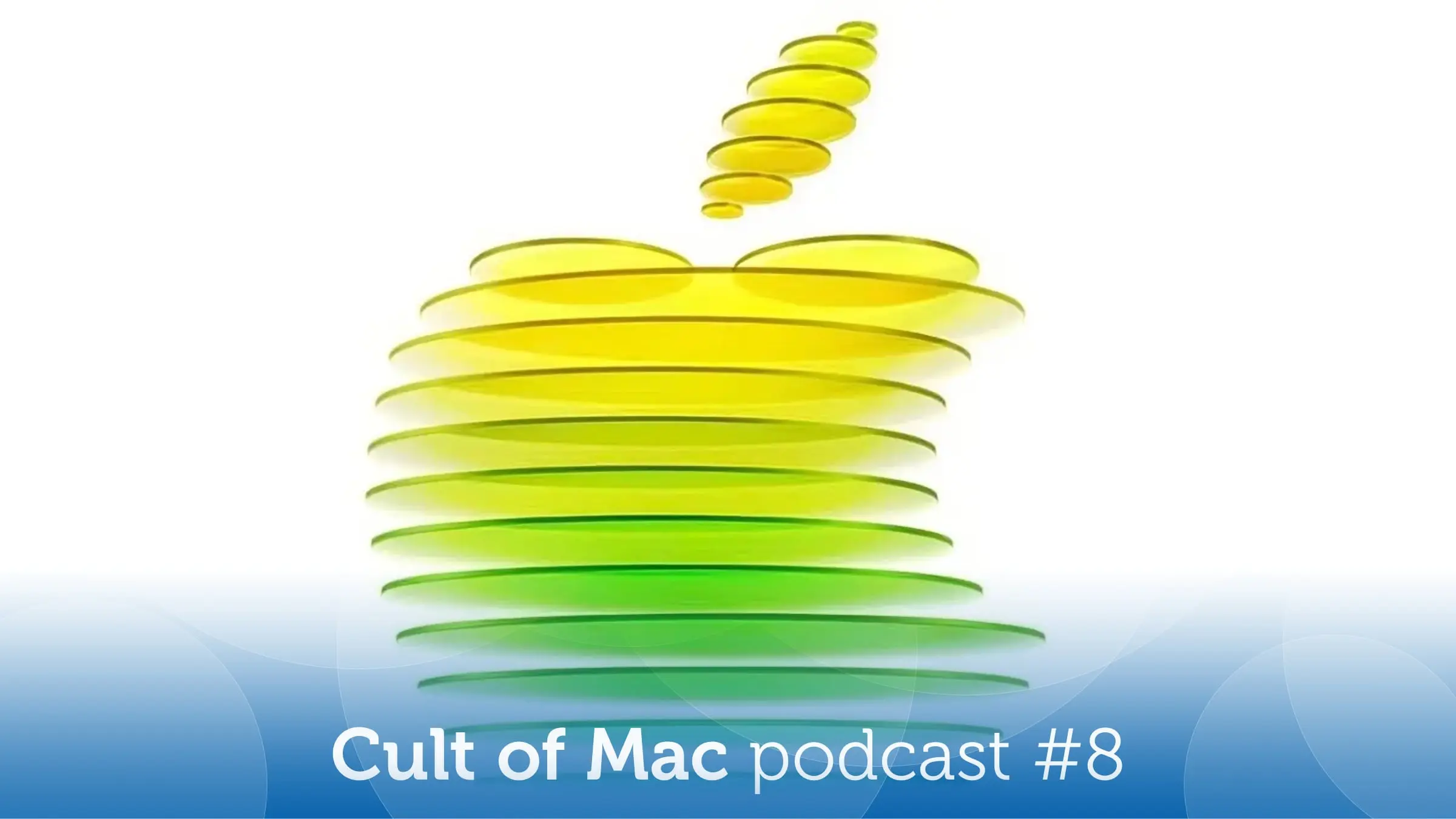 Image of layered yellow and green Apple logo, with the Cult of Mac podcast logo