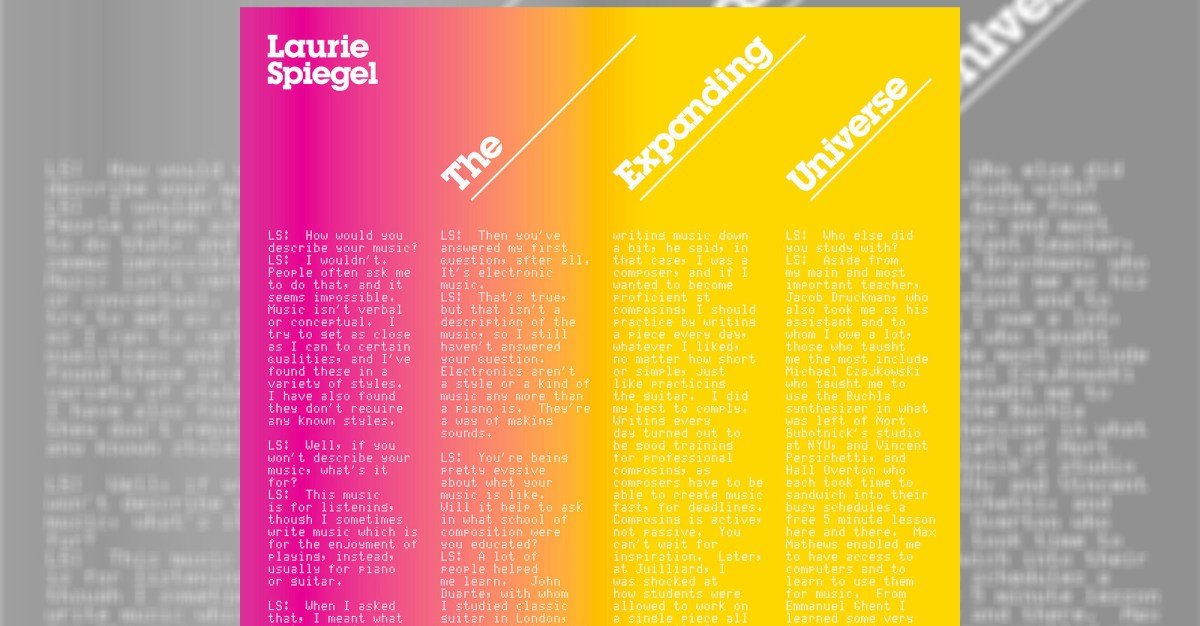 You must listen to Laurie Spiegel's masterpiece of early ambient music